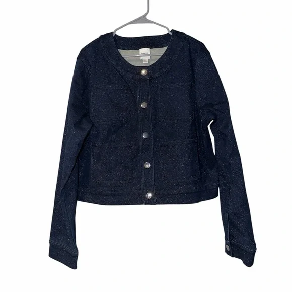 NEW Maeve The Cora Patch Pocket Jacket In Sparkle Denim Size XL